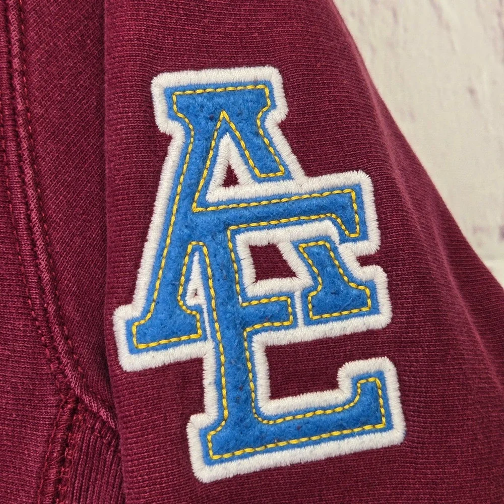 VTG Y2K American Eagle Hoodie Maroon Varsity Logo Cotton Fleece Pullover Mens M